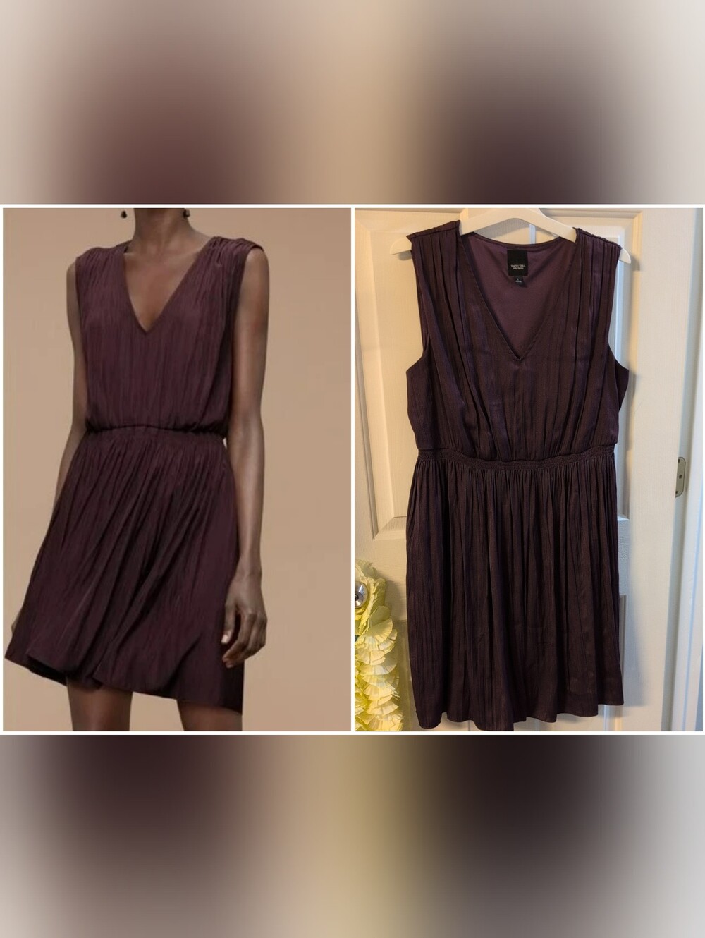 Simply Vera Vera Wang Plum Pleated V-Neck Sleeveless Dress